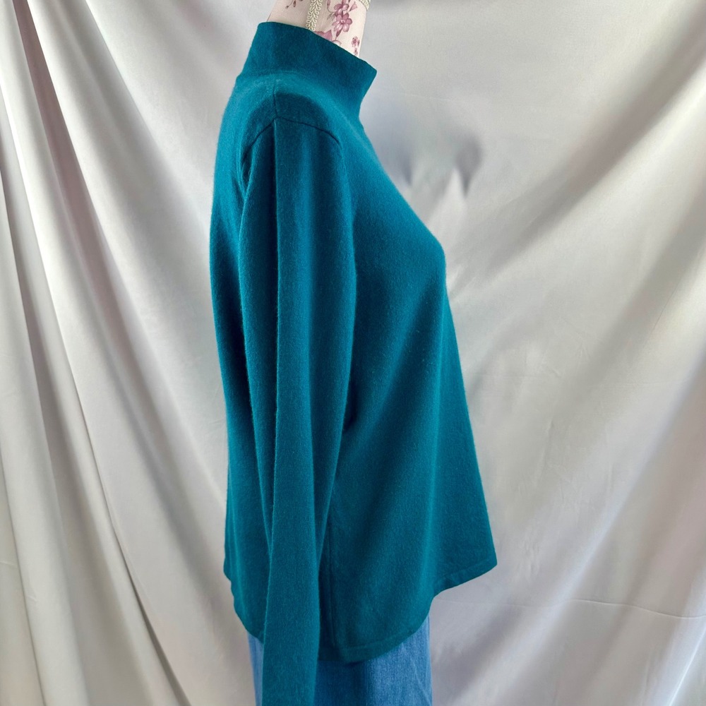 100% Cashmere Sweater XL Petite 18 20 Teal Blue Mock Neck Soft Knit Lands' End - Picture 6 of 17